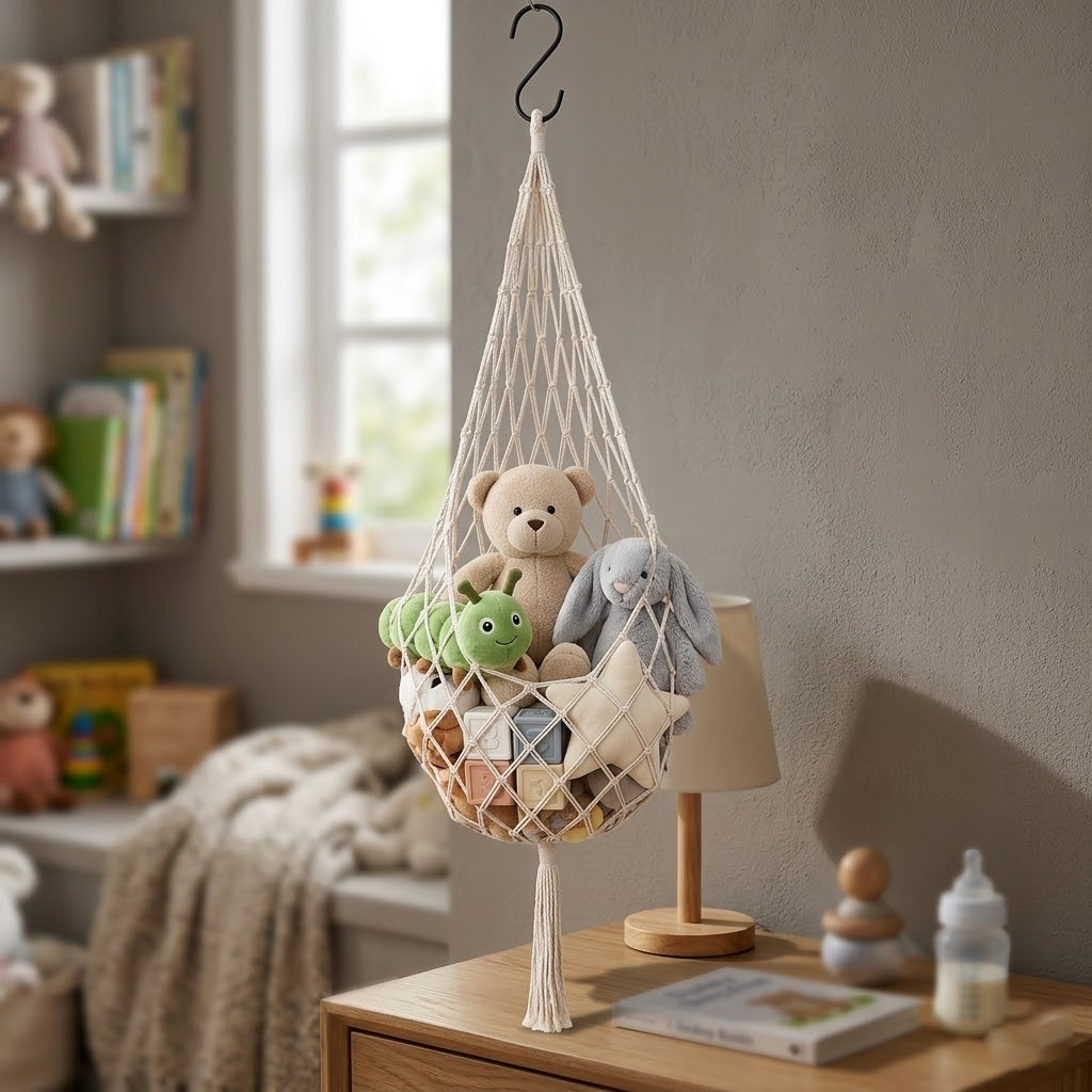 Nordic style hand-woven toy storage net