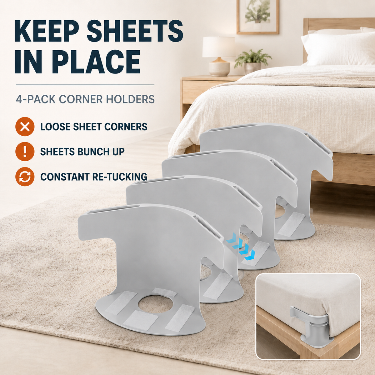 🛏️ Bed Sheet Corner Holders Help Keep Sheets From Slipping