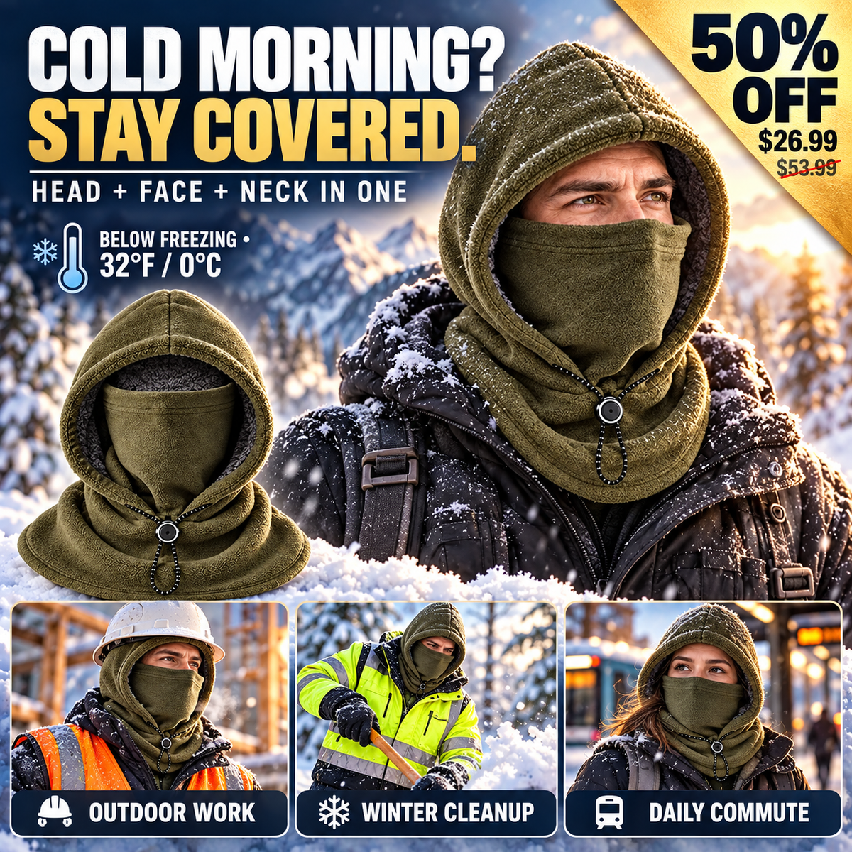 3-in-1 Thermal Fleece Hood for Full Winter Protection 🧣