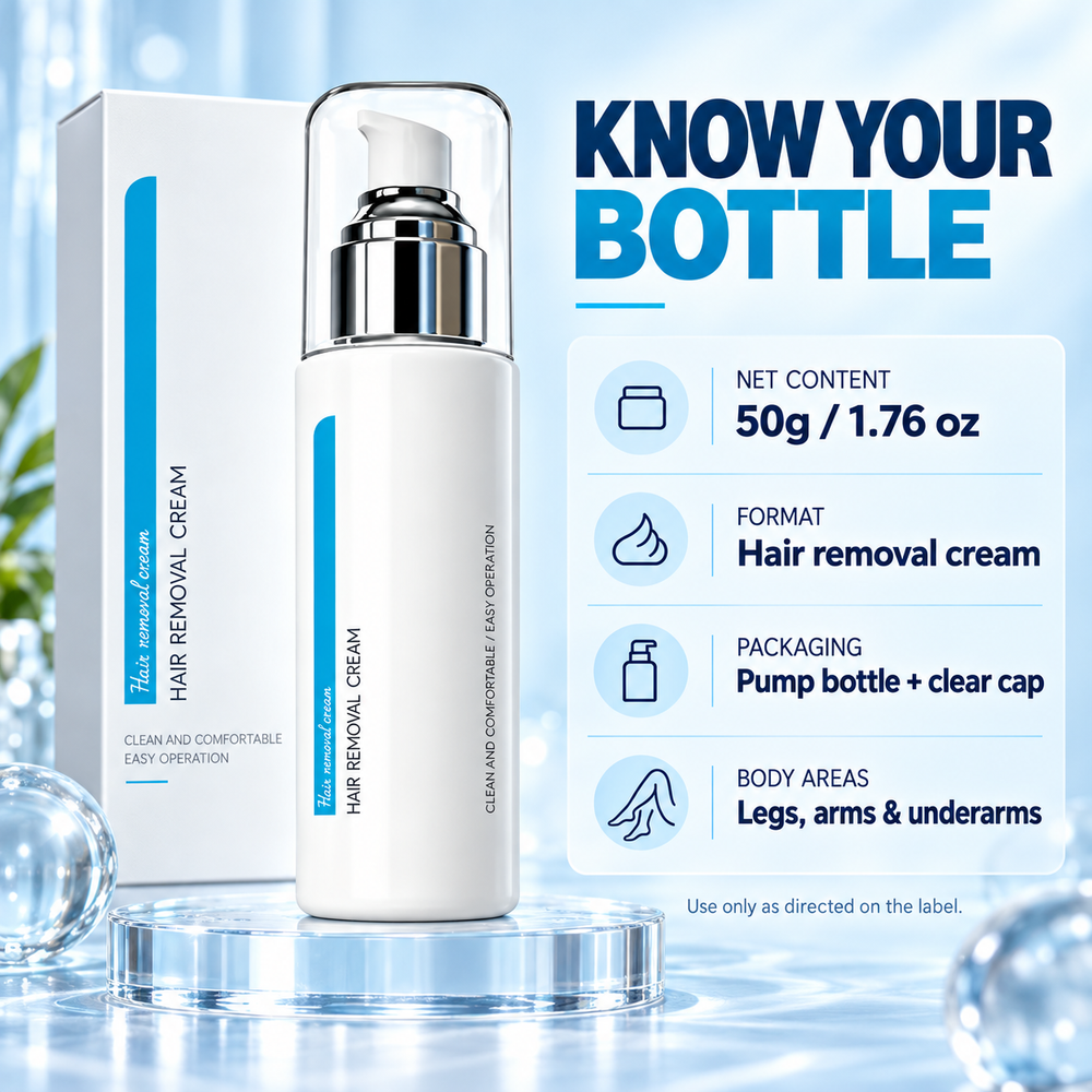 50g hair removal cream bottle specifications and intended body areas