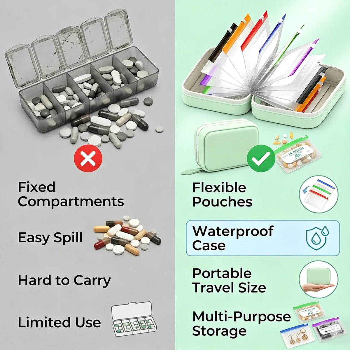 💊 Waterproof Pill Pouch Set – Organize Your Week in Seconds