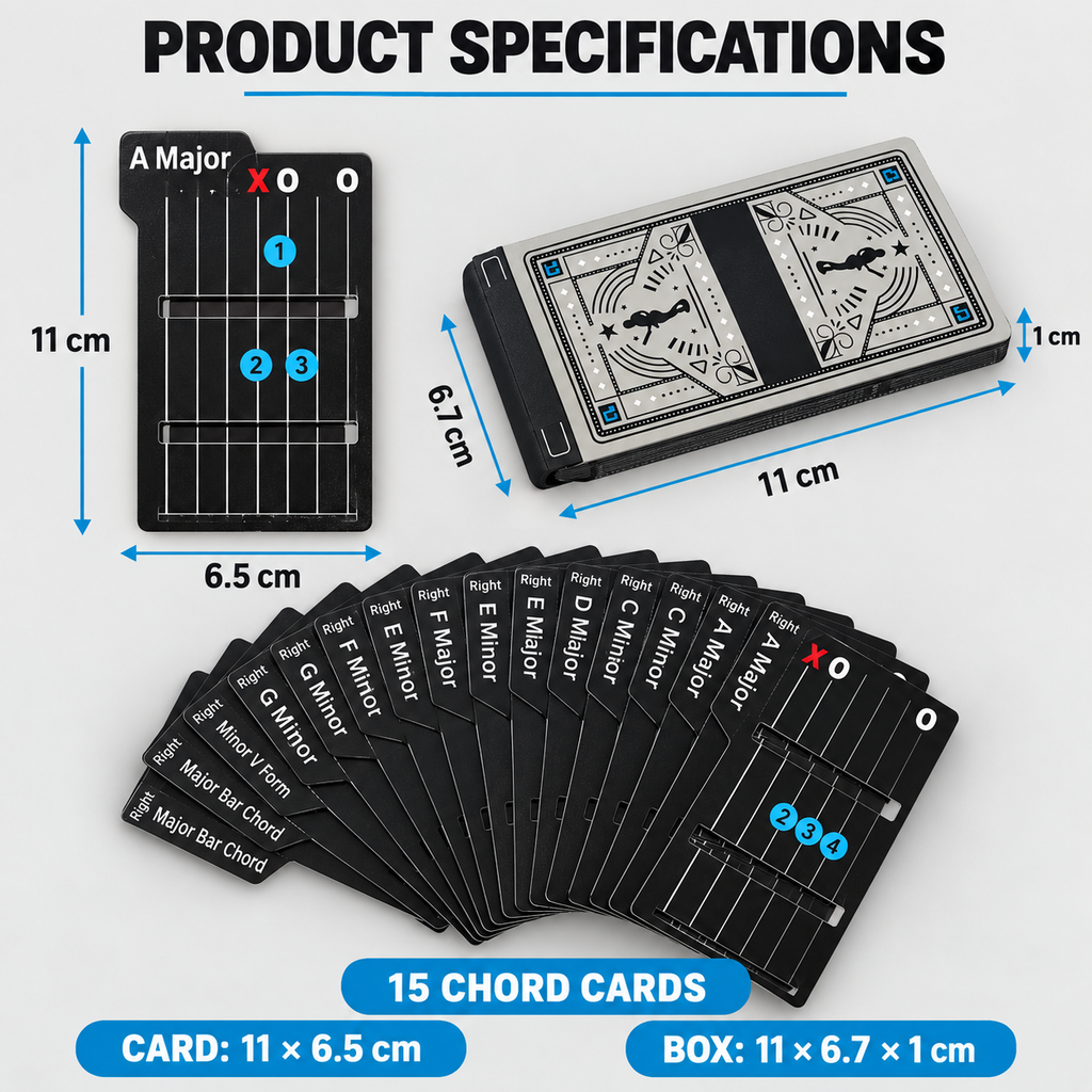 🎸 Guitar Chords Made Simple — 15 Visual Chord Cards for Beginners