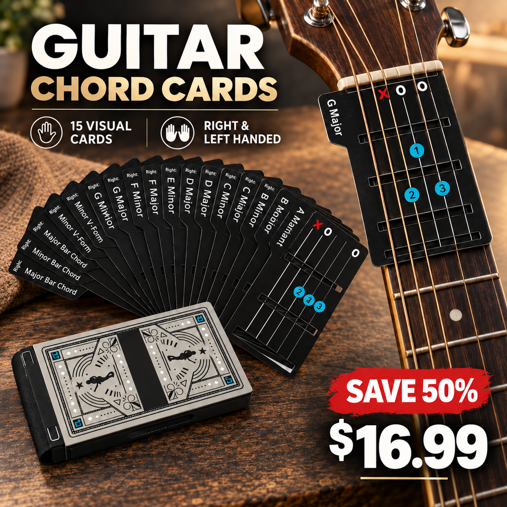 🎸 Guitar Chords Made Simple — 15 Visual Chord Cards for Beginners