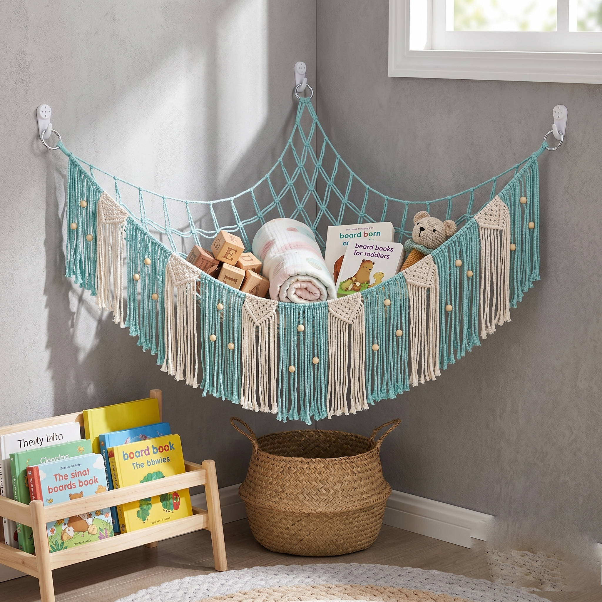 Children's Room Corner Storage Mesh Net