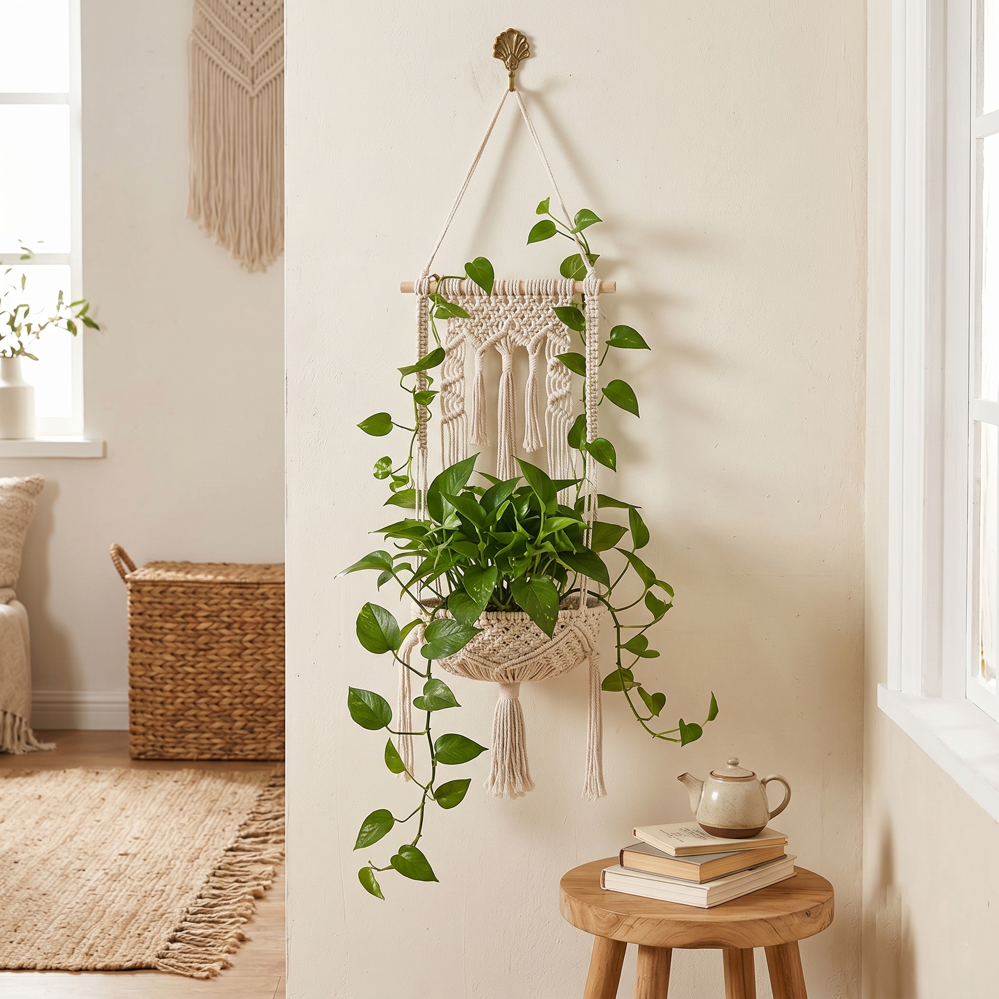 Hand-woven wall-mounted storage rack