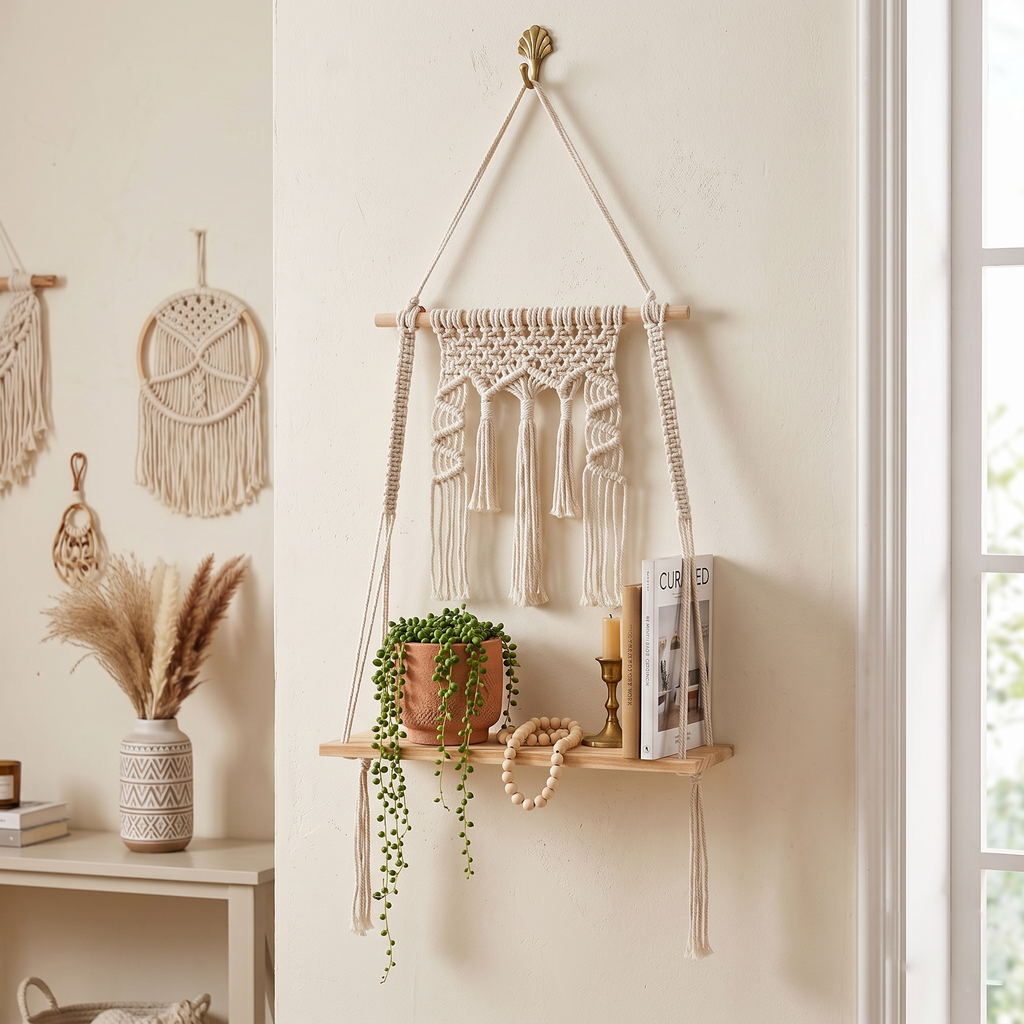 Hand-woven wall-mounted storage rack
