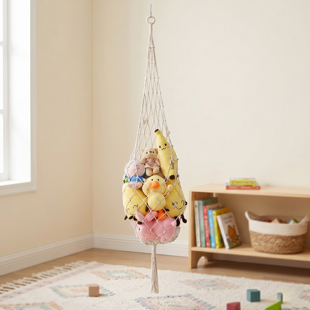 Nordic style hand-woven toy storage net