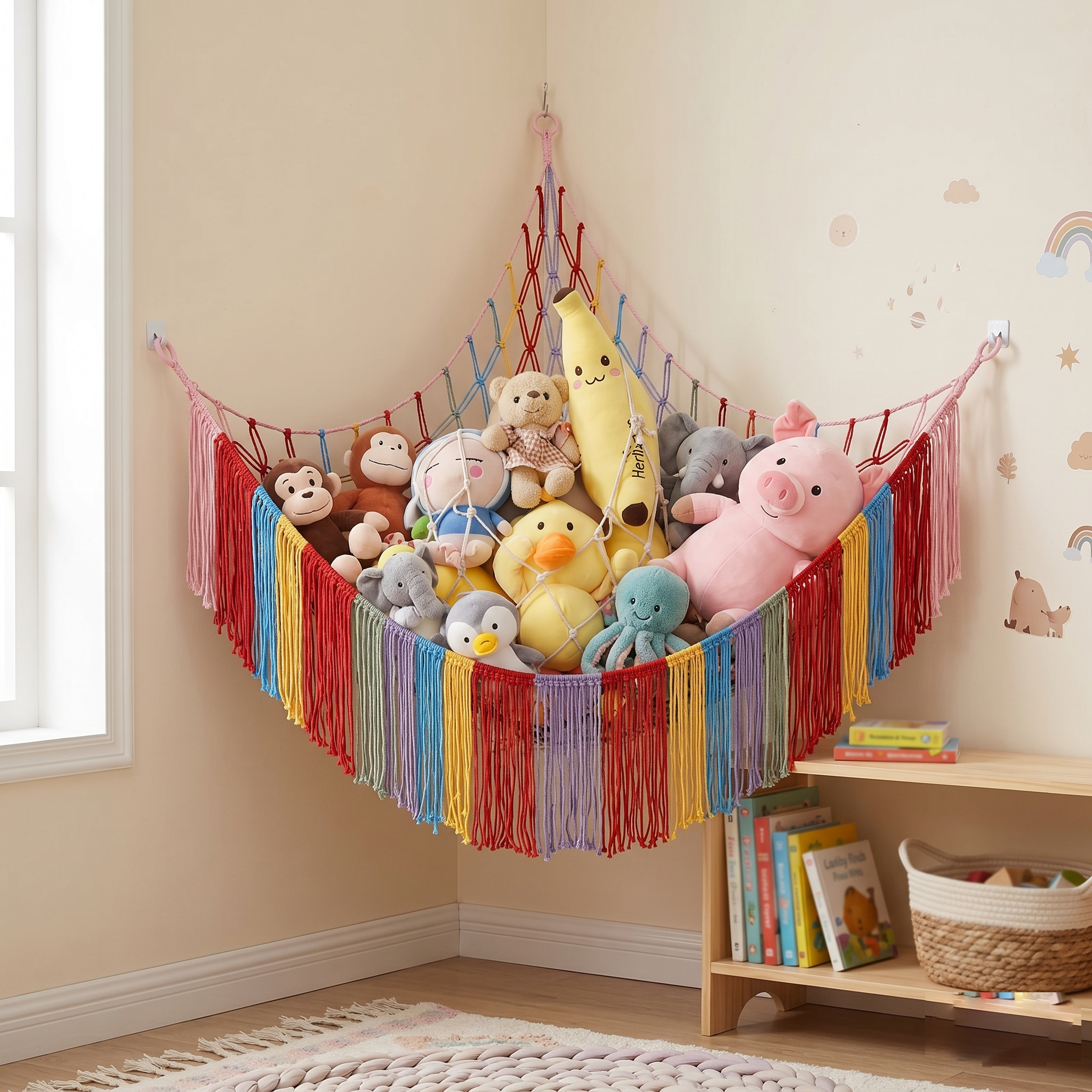 Hand-Woven Triangular Plush Toy Storage Net