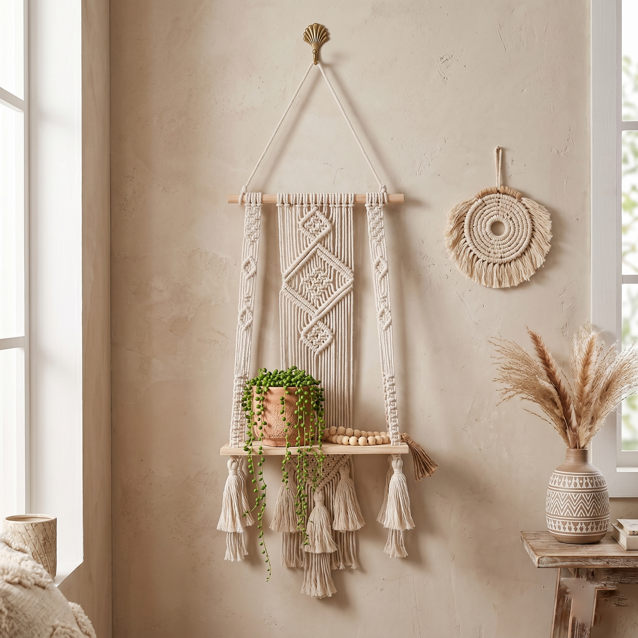 Hand-woven wall-mounted storage rack