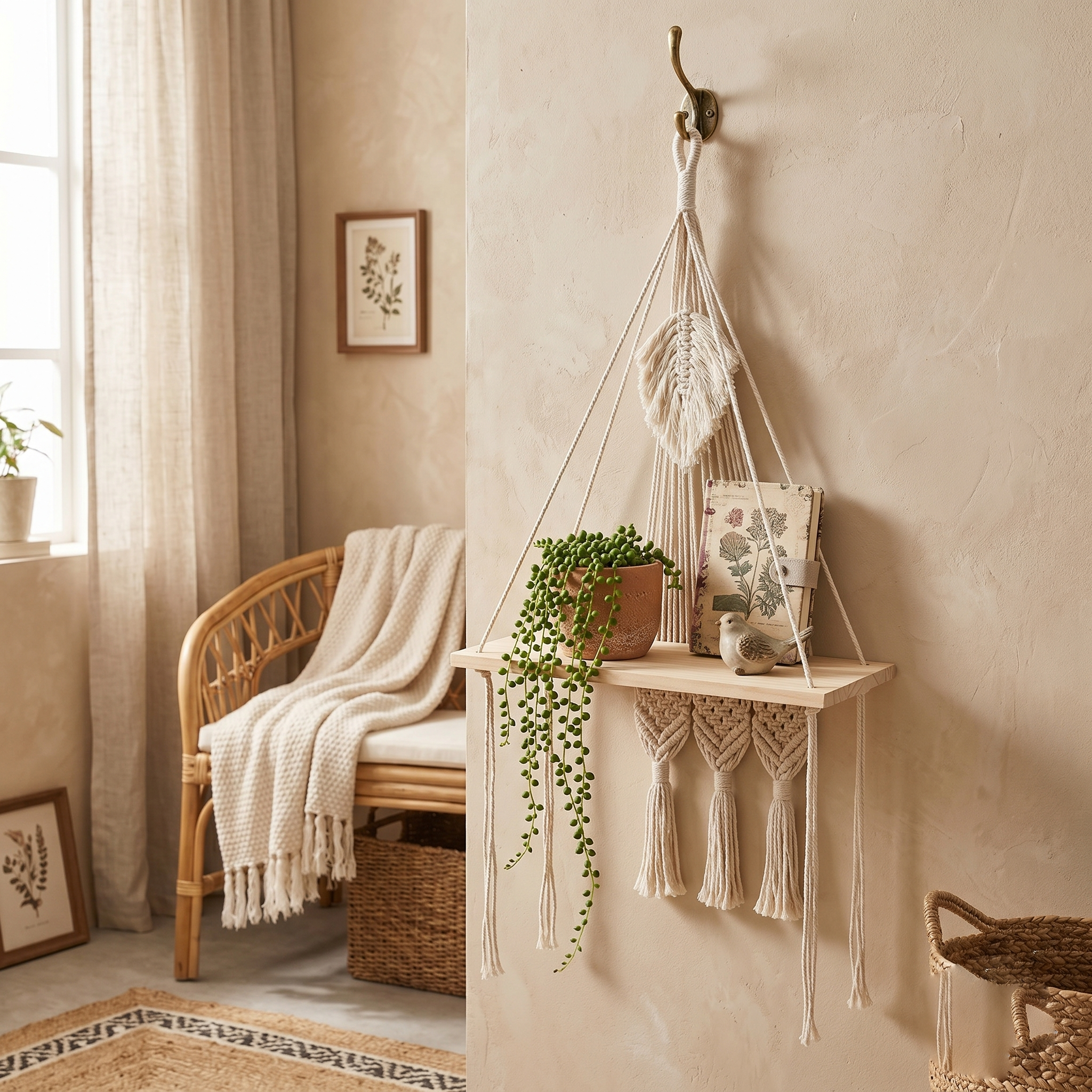Hand-woven wall-mounted storage rack
