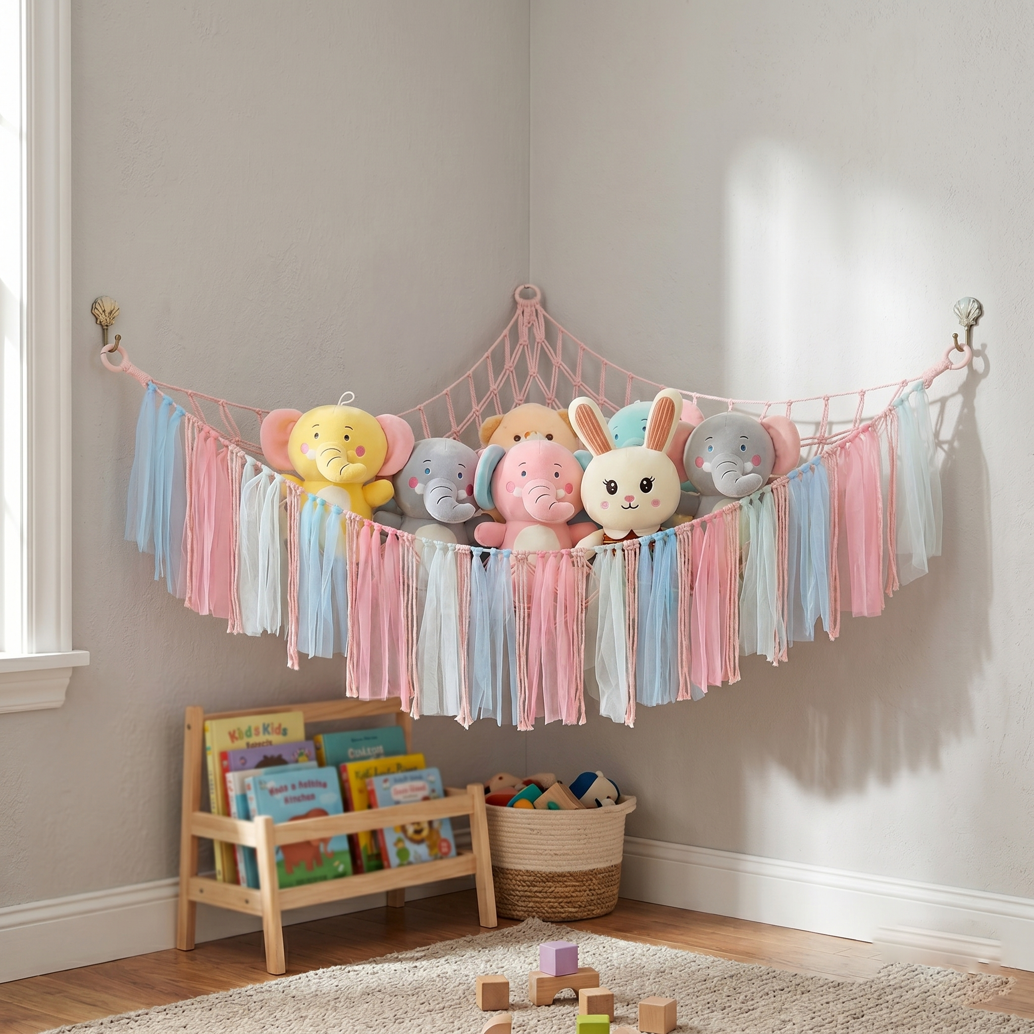 Hand-Woven Triangular Plush Toy Storage Net