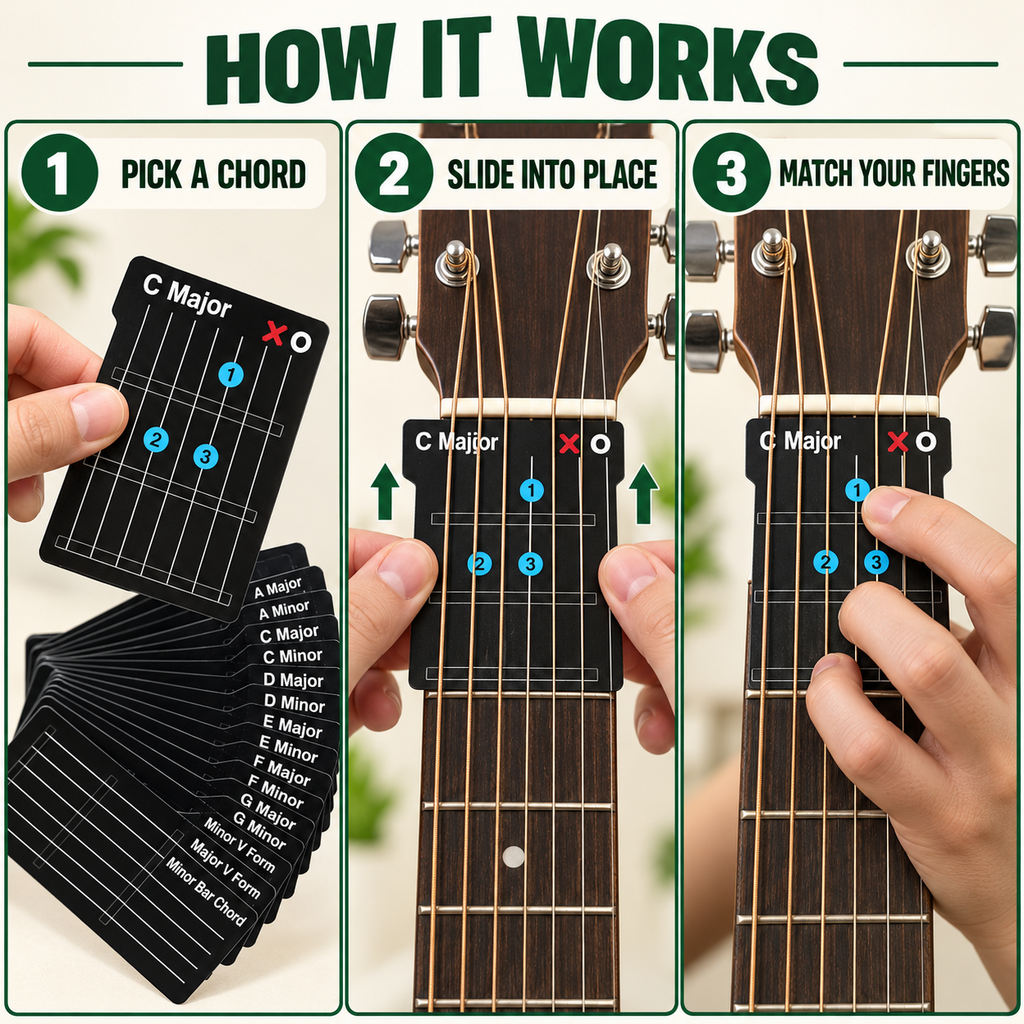 🎸 Guitar Chords Made Simple — 15 Visual Chord Cards for Beginners