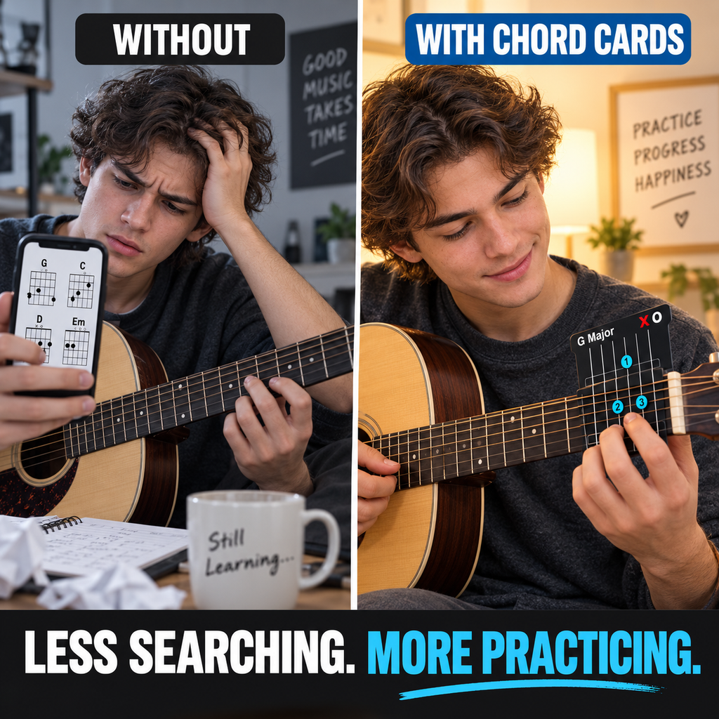 🎸 Guitar Chords Made Simple — 15 Visual Chord Cards for Beginners
