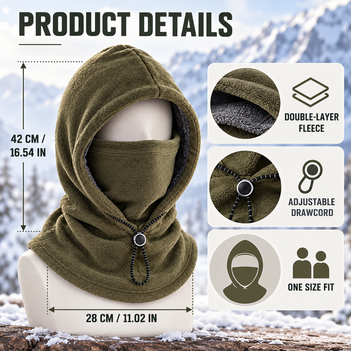 3-in-1 Thermal Fleece Hood for Full Winter Protection 🧣